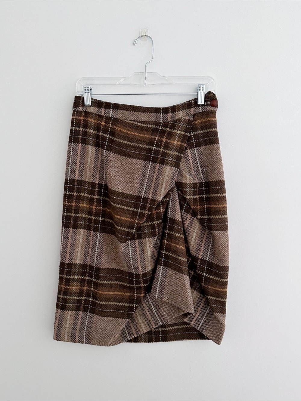 Anthropologie Cartonnier Brown Plaid Tweed Ruffle Skirt Dark Academia Size 6